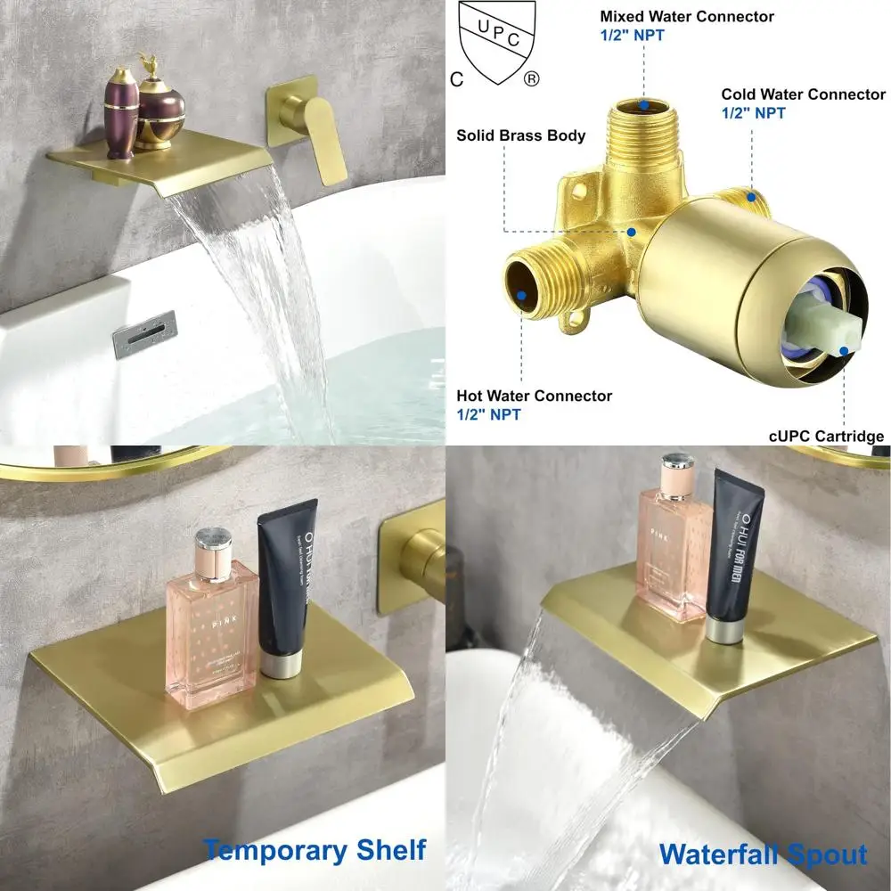 

Single Handle Wall Mount Bathtub Faucet with Waterfall Roman Tub Filler and Rough-in Valve for Bathroom Sink