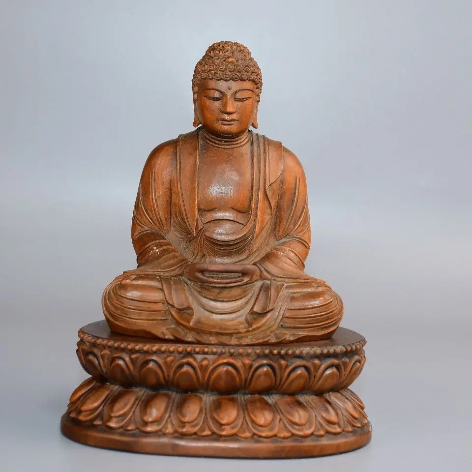 Hand Carved Wood Buddhism sakyamuni buddha Statue Figurine Desktop Ornaments Home Decoration