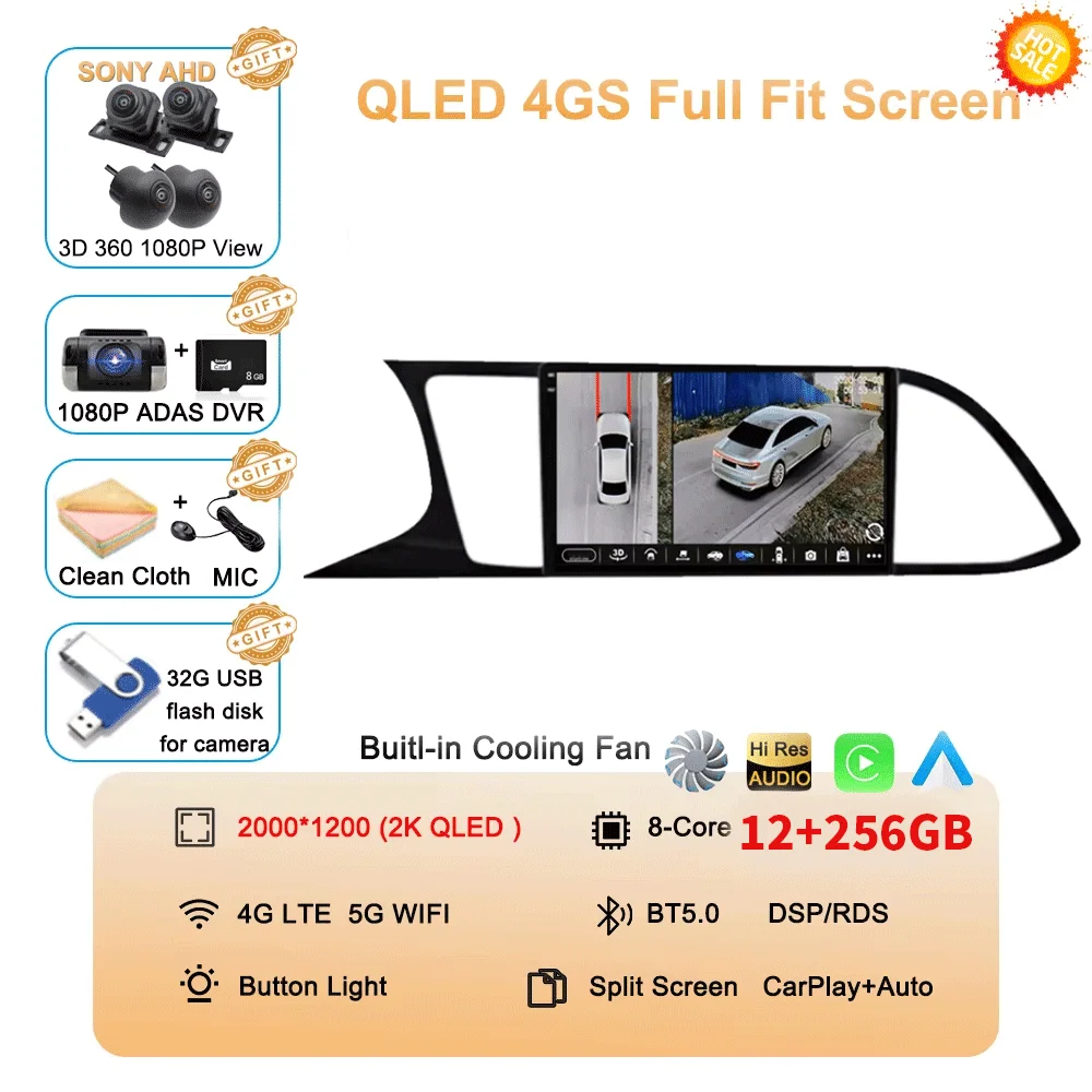 Auto radio Android 16 Carplay Auto voor Seat Leon 3 MK3 2012-2020 GPS Navigatie 4G WIFI Multimedia Videospeler Stereo 360 Camera