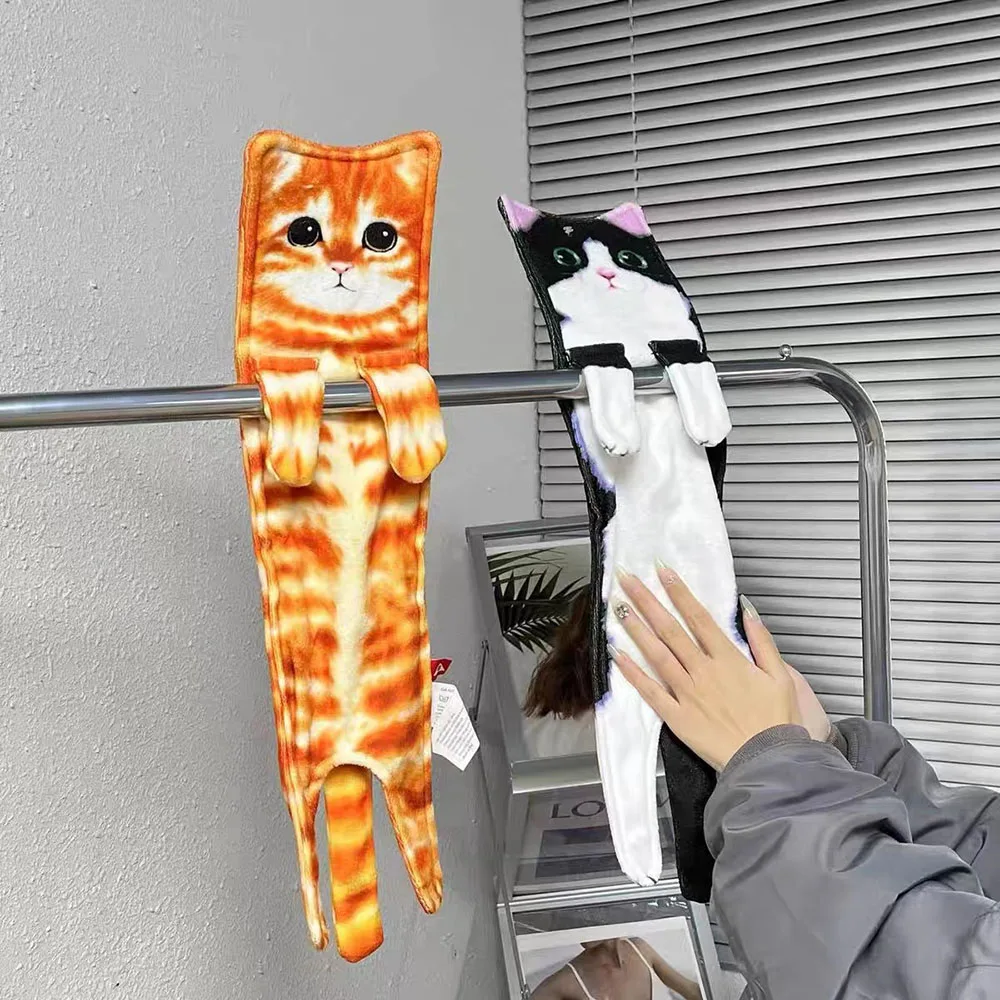 Hangable Realistic Cat Towel Kitchen Bathroom Hand Wipes Absorbent Towel Cat Towel Can Hang Hand Wipes Cat Claws With Buttons