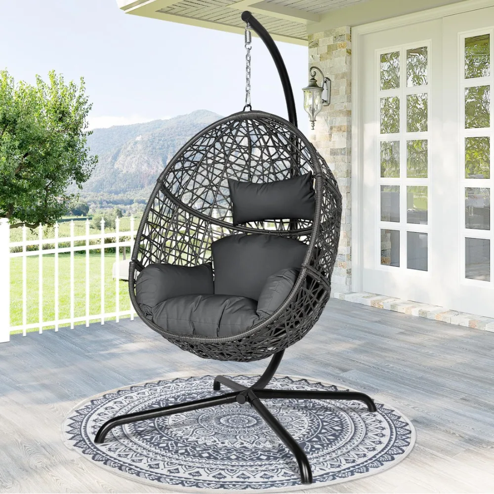 

Oversized Swing Egg Chair with Stand, PE Wicker Rattan Patio Basket Large Hanging Chair with Waterproof Cushions