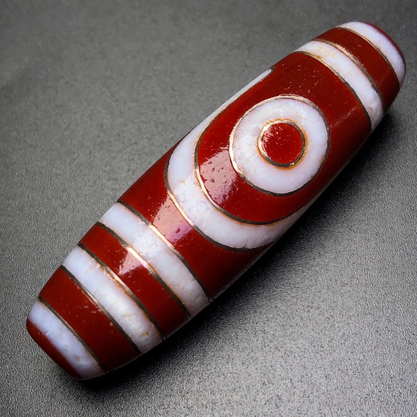 Tibetan Buddhism Agate Inlaid Silver Wire 2 Eyes Totem Dzi Bead Pendant Z1966