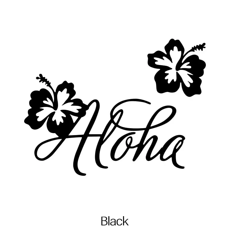 Professional Aloha Hawaiian Hibiscus Flower Die-Cut Vinyl Sticker - Black and White Tropical Design, 2-Mil Thickness Matte Finis