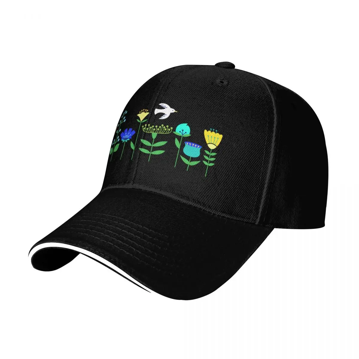 Scandinavian flowers with soaring bird Baseball Cap Low Profile Unstructured Unisex for Men Women Outdoor Golf Running Hiking