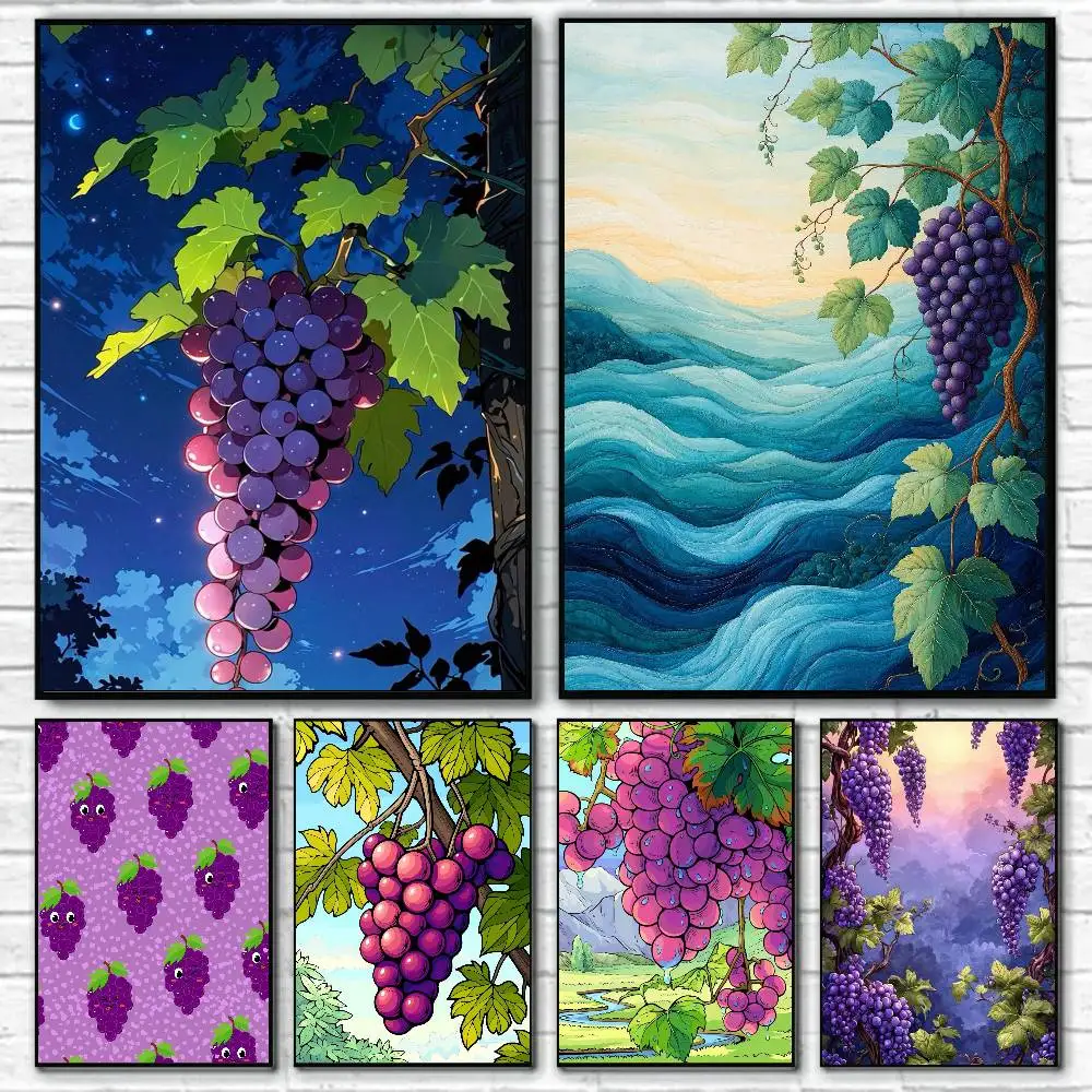 Flower Purple Grape Posters Living Room Bar Cafe Quality Canvas Vintage Style Comics Painting Art Home Wall Decor Picture