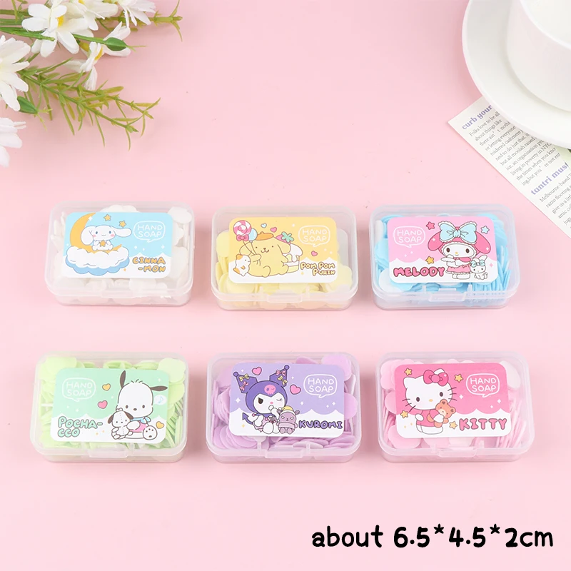 1PC Disposable Soap Flakes Kuromi Soap Cartoon Sanrio Hello Kitty Portable Hand Soap Household Goods Boxed Soap Flower