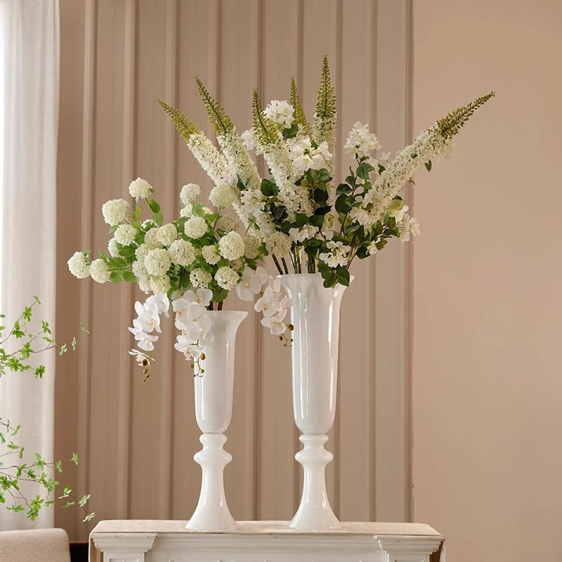 Large white glassware European classical high-footed style desktop floor-to-ceiling flower decoration flower ornament