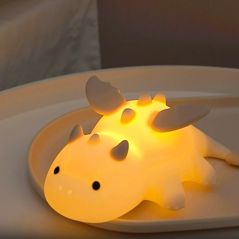 Cute Baby Dragon Night Light for Kids Room Silicone Color Changing 3 Level Dimmable Sleeping Light Bedside Lamp Pink Retail