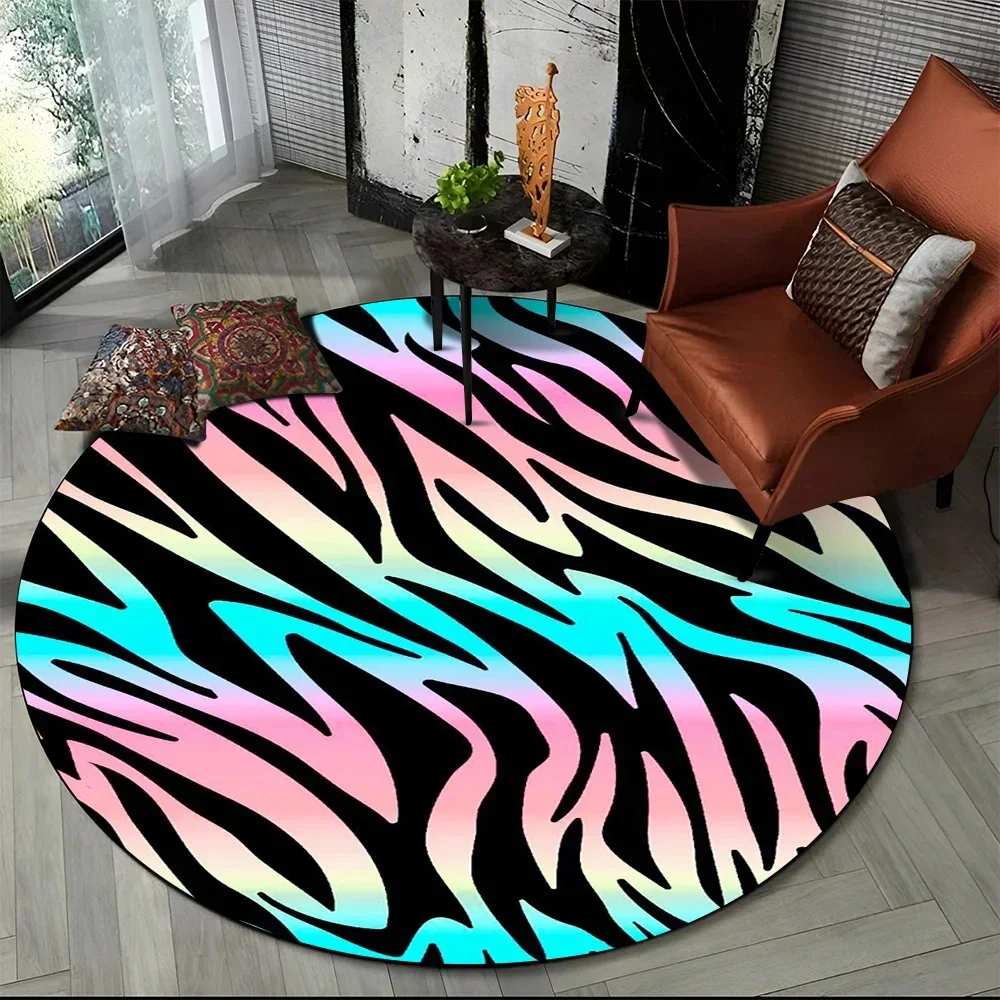 Pink Zebra Stripe Print Round Rug Animal Skin Patterns Circle Carpet Home Living Room Bedroom Dorm Decor Floor Mat Chair Mat view 5