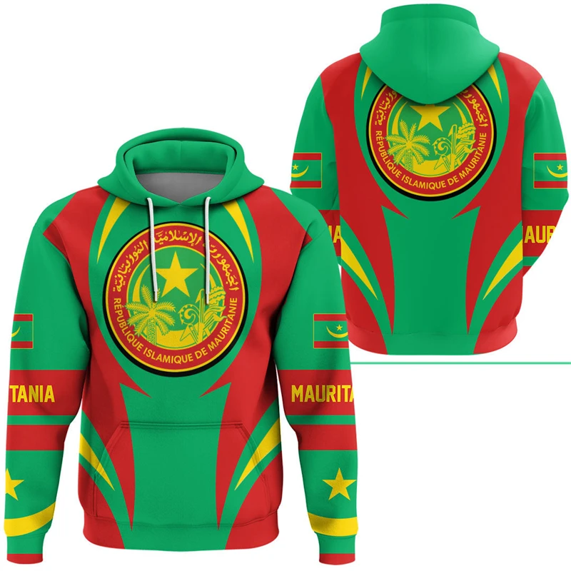 Sudaderas con capucha con estampado 3D de bandera de mapa de Mauritania de África para hombre, ropa, chándal patriótico, sudaderas gráficas con emblema nacional, Tops para hombre