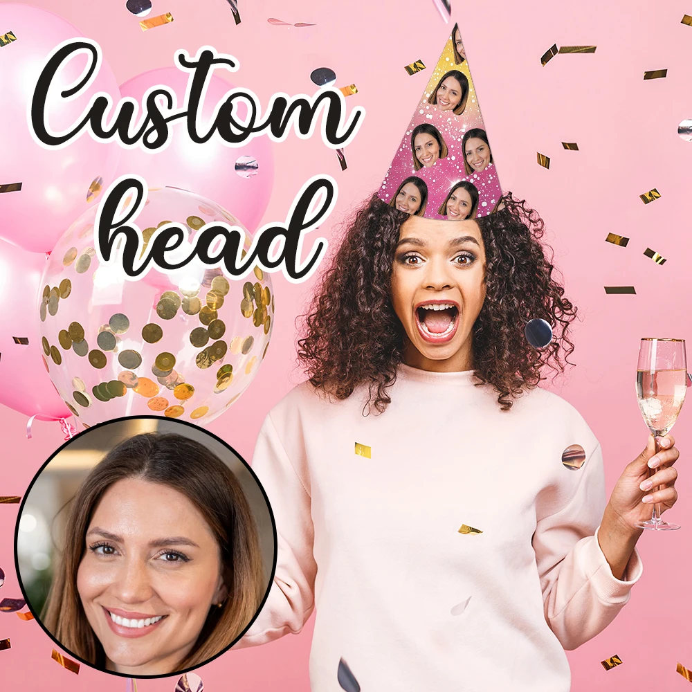 6pcs Personalized Custom Photo Avatar party hats Unique Gift for Birthdays, Graduations, Holidays, Family, Friends, Pets - Party view 2