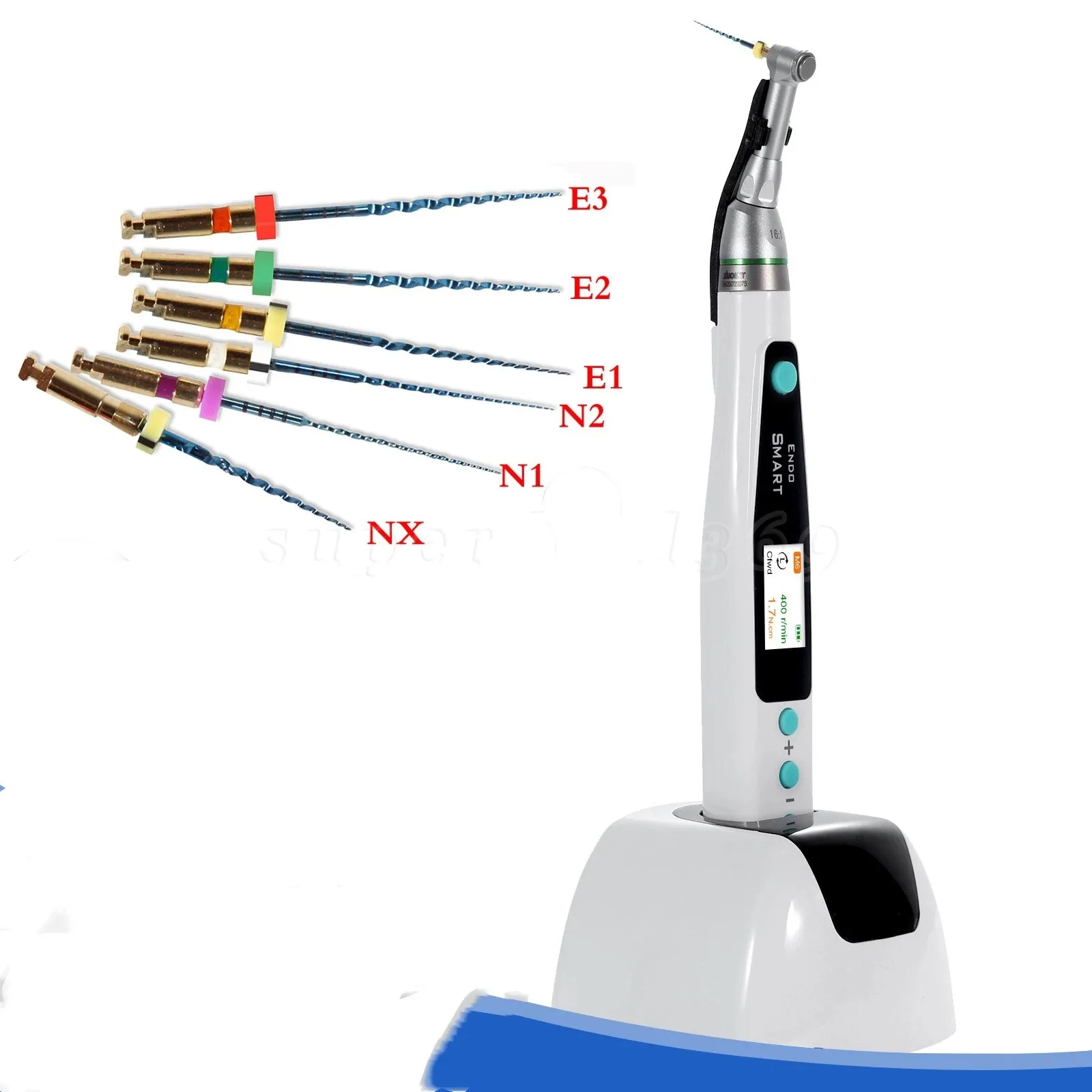 Dental Cordless LED Endo Motor 16:1 Contra Angle 9 Program Endodontic/6PCS Rotary Root Canal Niti Files 25mm