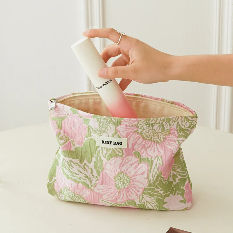 Simple Flower Ladies Cosmetic Bag, Large Capacity Cosmetic Jewelry Storage Bag, Zipper Design, Portable Toiletry Bag