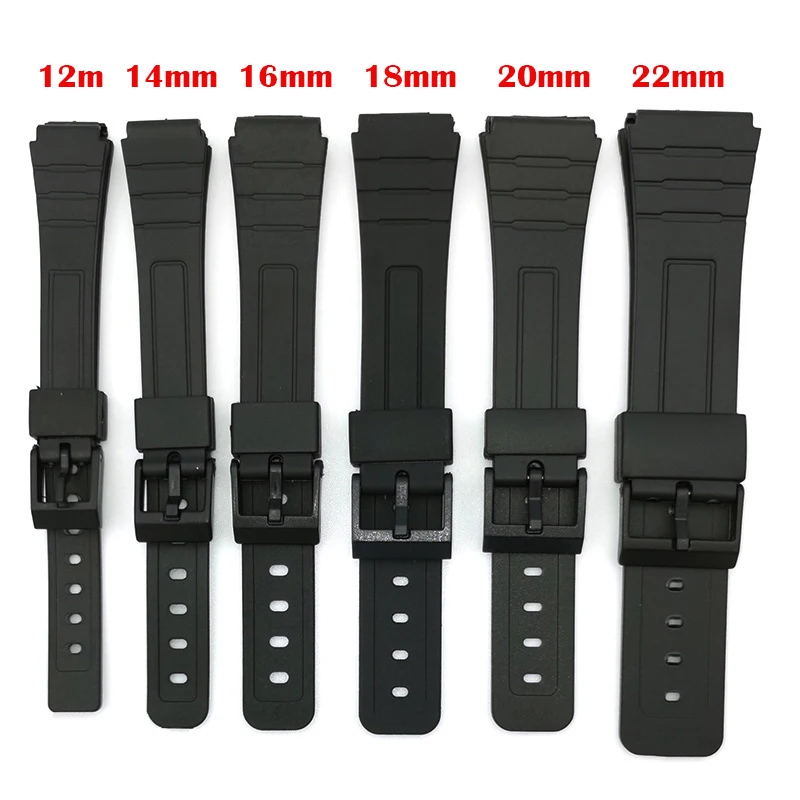 Watch Band For Casio W800H SGW400 F91W F84 F105/108 A158/168 AE1200/1300 Strap PU Resin Bracelet 12 14 16 18mm 20mm 22mm