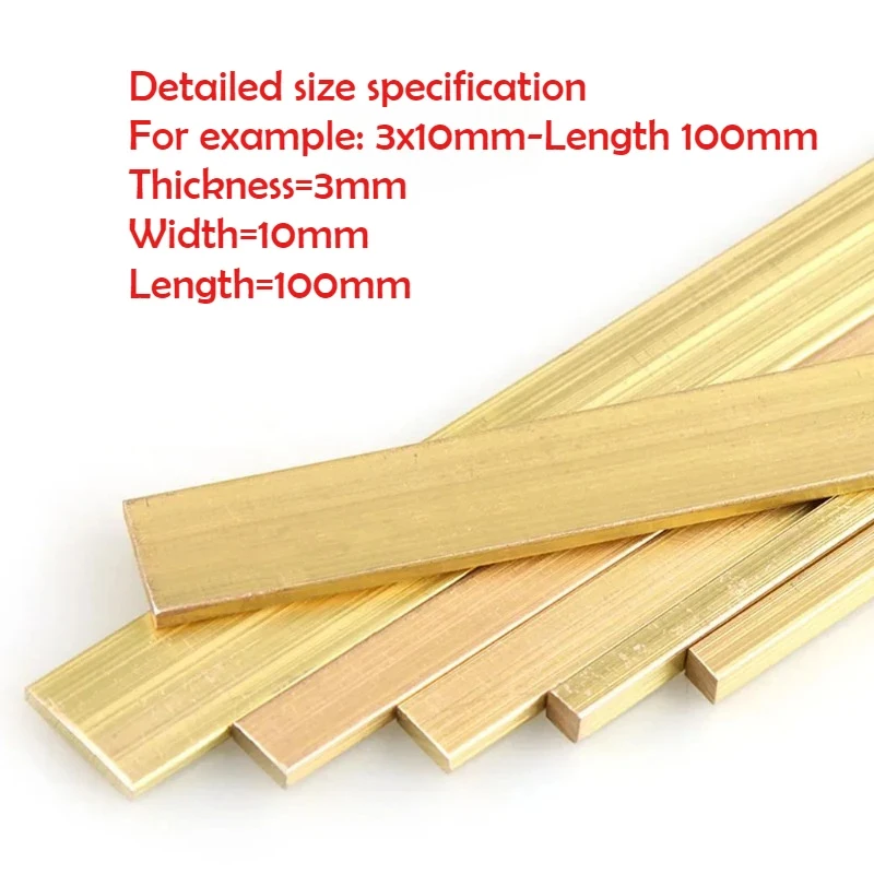 H59 Brass Square Bar, Brass Flat Bar, Solid Brass Strip, Multiple Sizes 2-20mm Thick x 5-100mm Wide x 500mm Long in Stock
