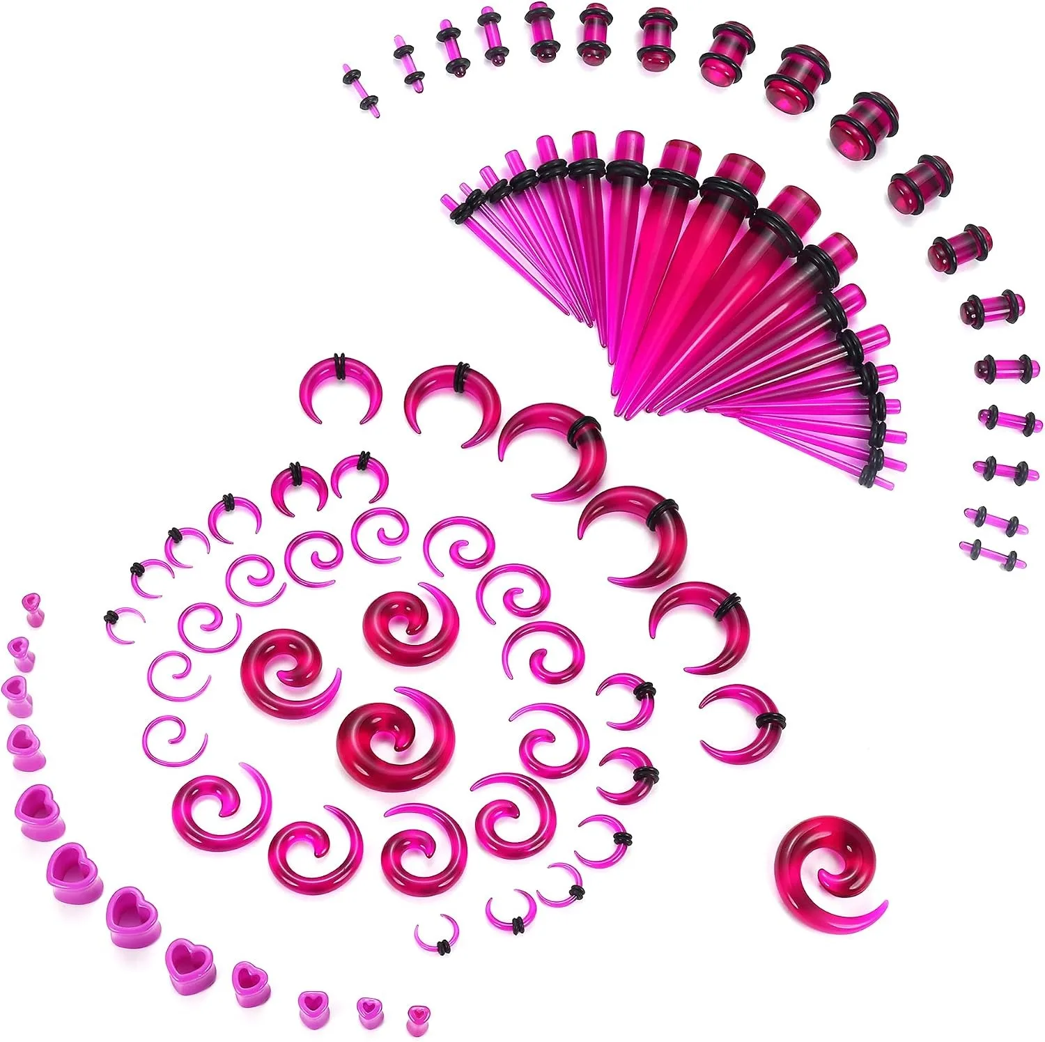 84 PCS Ear Stretching Kit Ear Gauges Expander Set Acrylic Tapers and Plugs Silicone Tunnels Horseshoes Taper Spiral Tapers Gauges for Ears