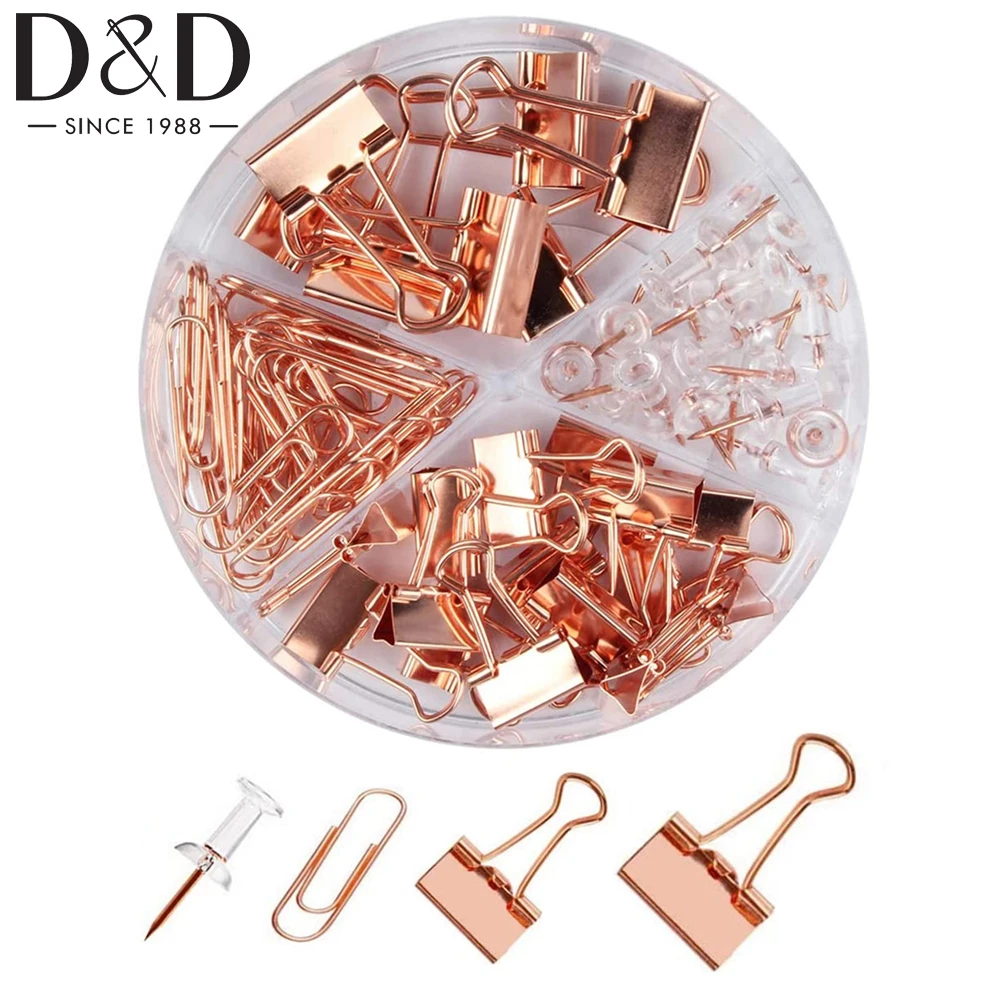 72Pcs/Box Gold Binder Clips Paper Clips Push Pins Tacks Sets Paper Clips Sets For Files Home Desk Supplies