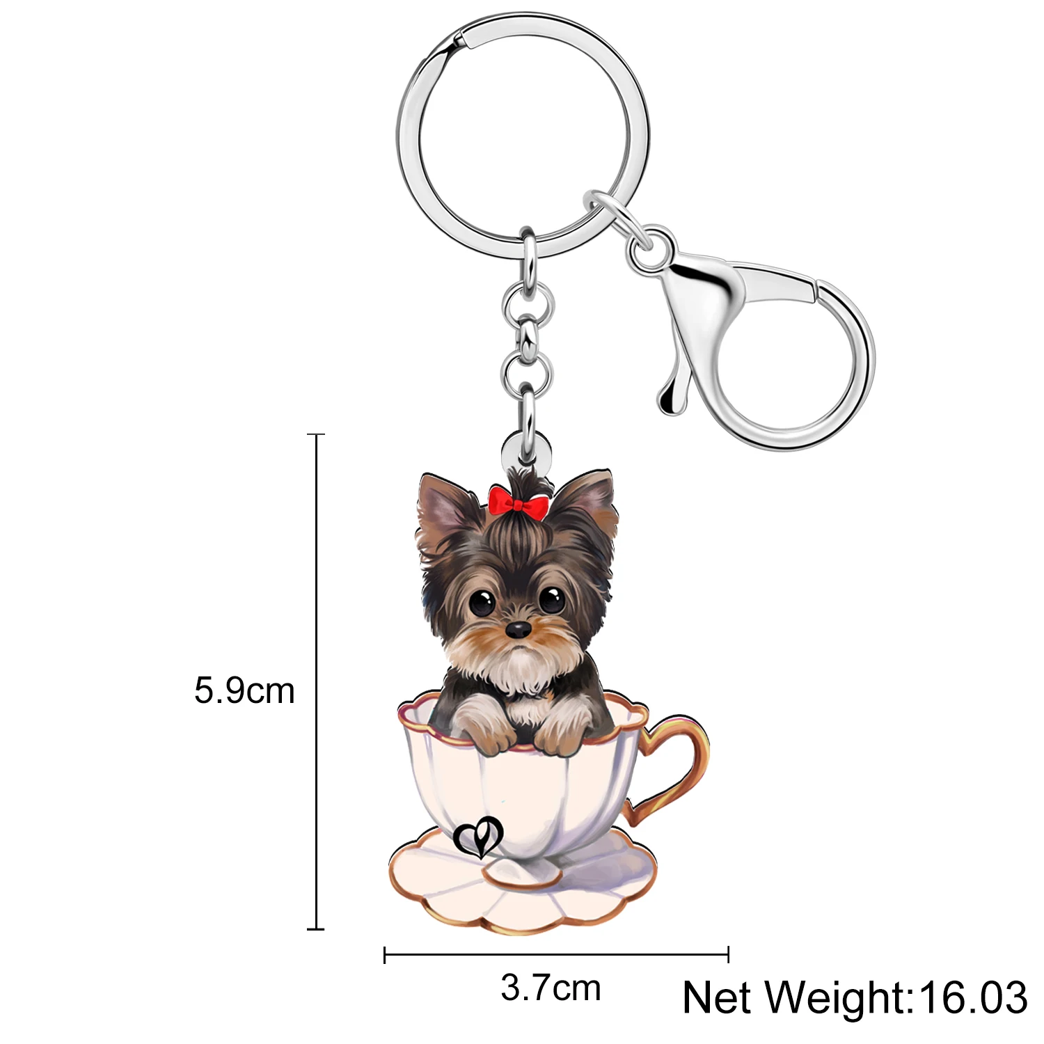 BONSNY Acrylic Cute Teacup Yorkshire Dog Puppy Purse Car Keychains Key Chain For Women Girls Kid Key Ring Gifts Accessories