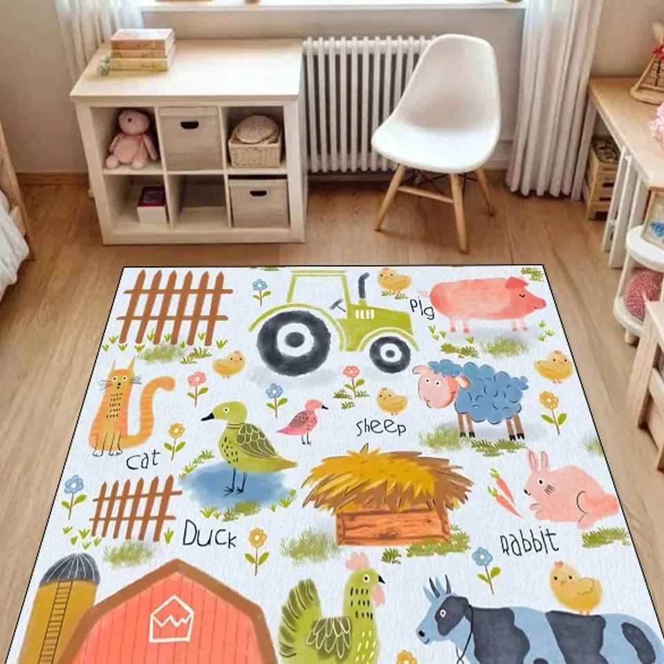 Cute Farm Animal Educational Baby Room Rug