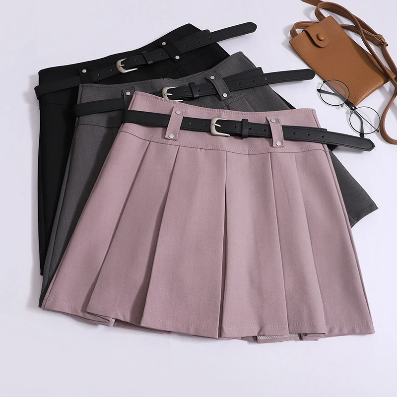 

Pleated Skirt Women's Summer New Suit Skirt High-waisted A-line Skirts with Belt