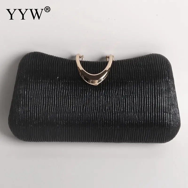 Pleated PU Leather Hard Evening Handbag Women Metal Clutch Wedding Bridal Party Messenger Purse Crossbody Shoulder Matte Bags