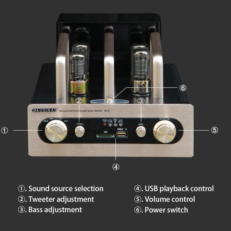 200W*2 220V USB Fever Hifi Sound Amplifier High-power Vacuum Tube Amp Blueteeth Home Theater Audio Speaker Amplifier