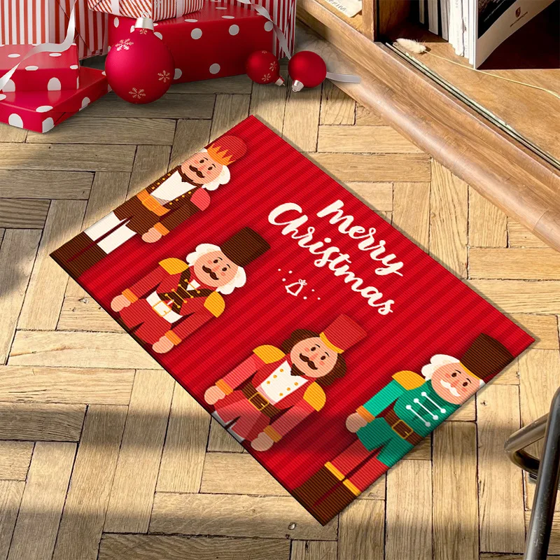 Christmas Nutcracker Carpet Mat Festive Soldiers Rug Colorful Red Stripes Plaid-Trimmed Merry Xmas Home Decoration Floor Mats