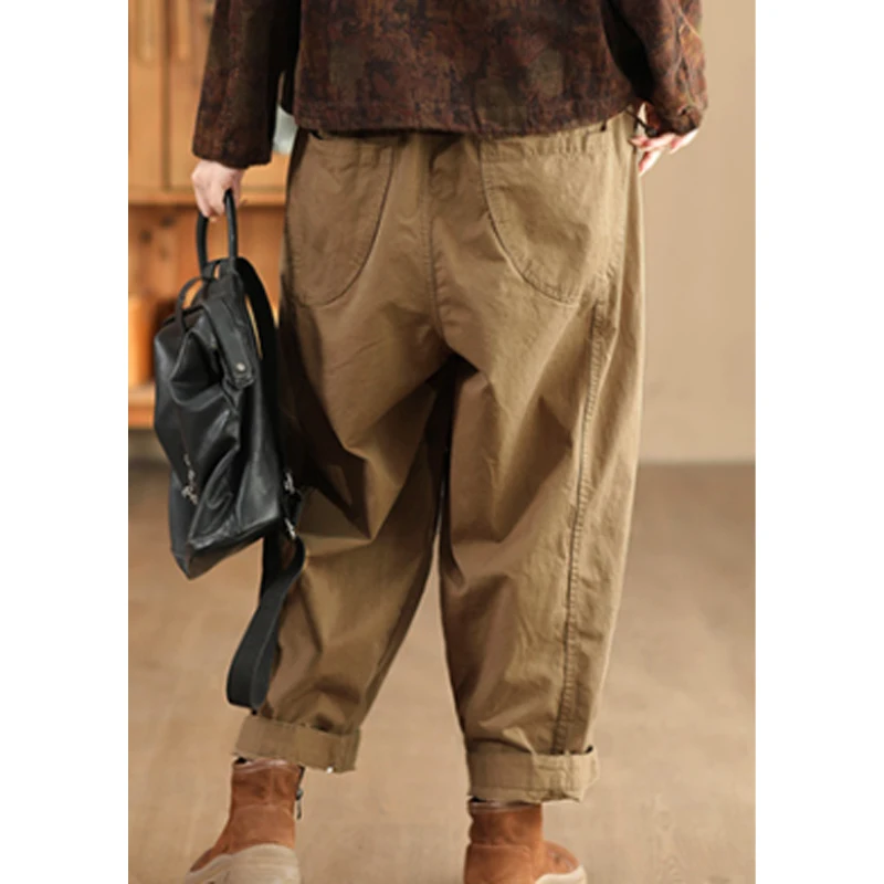 Masss Wasss Fall British Classic Womens Fashion Vintage Loose Casual Pants Ladies Soild Fitness Elegant Elastic Waist Trousers