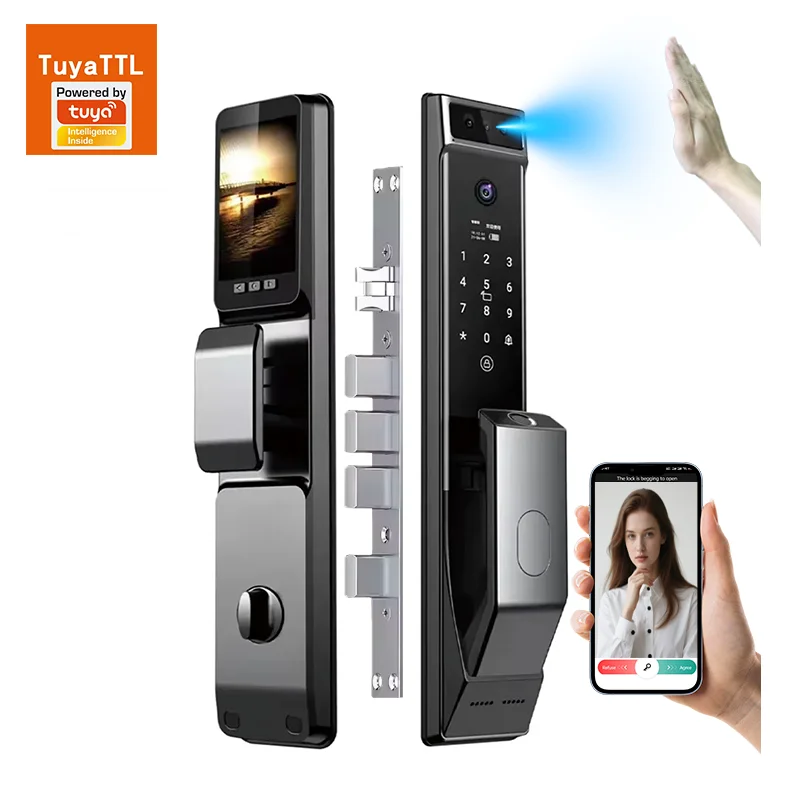 

Tuya Smart Lock 3D Face Fingerprint Recognition Biometric Security System for Wooden/Metal Doors Supports IC Card WiFi Password