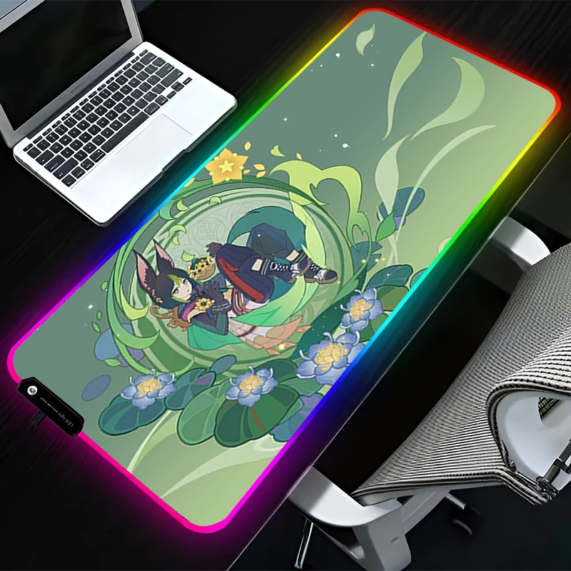 

RGB LED Mouse Pad G-genshin Impact Tighnari HD Rubber Mousepad Pattern Gaming Mats PC Accessories Extended Pad Non Slip Desk Mat