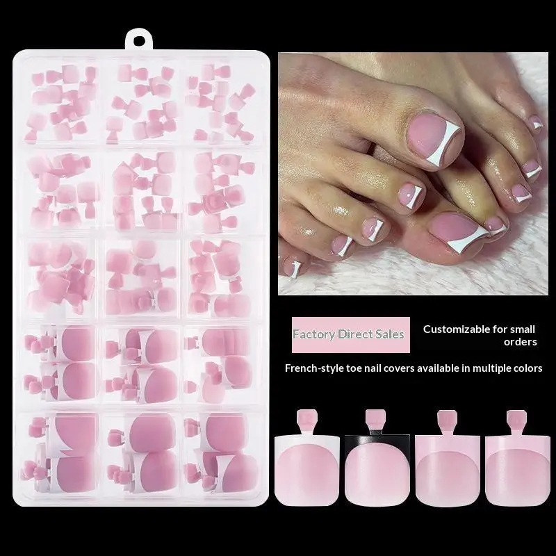 French Style False Toenail Kit 120/150pcs Shiny Short Square Press On Toenails for Summer Daily Wear Pedicure