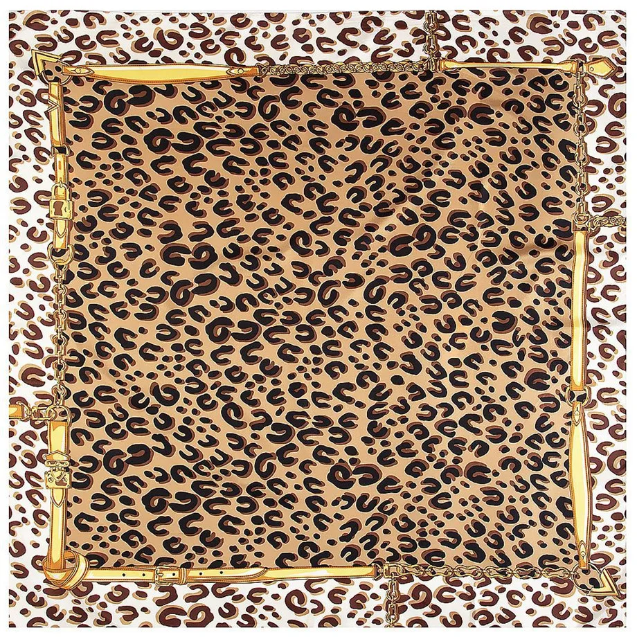 100% Twill Silk Women Scarf Classic Leopard Print Square Scarves Luxury Brand Large Shawls 130*130cm Hijab Scarfs For Ladies