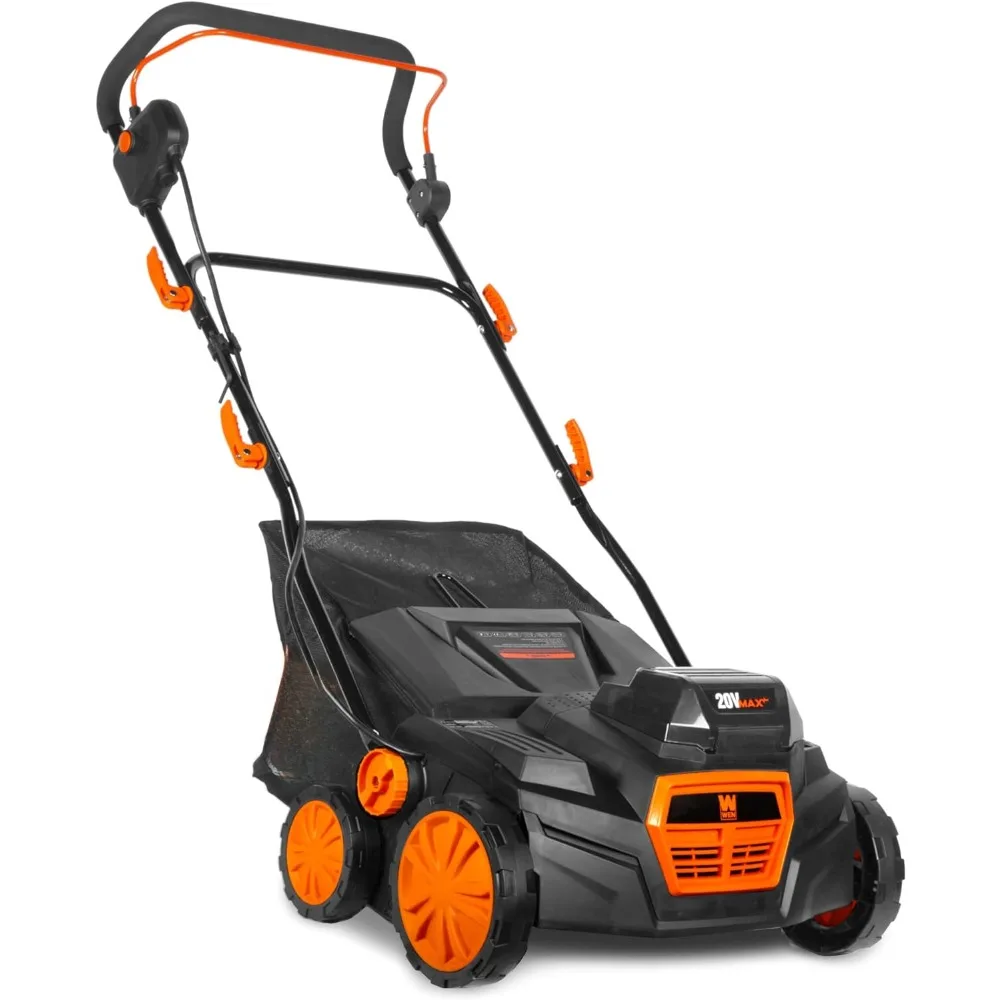 15-Inch Electric Dethatcher and Scarifier,  2-in-1 with Collection Bag, Cordless Brushless Electric Dethatcher and Scarifier