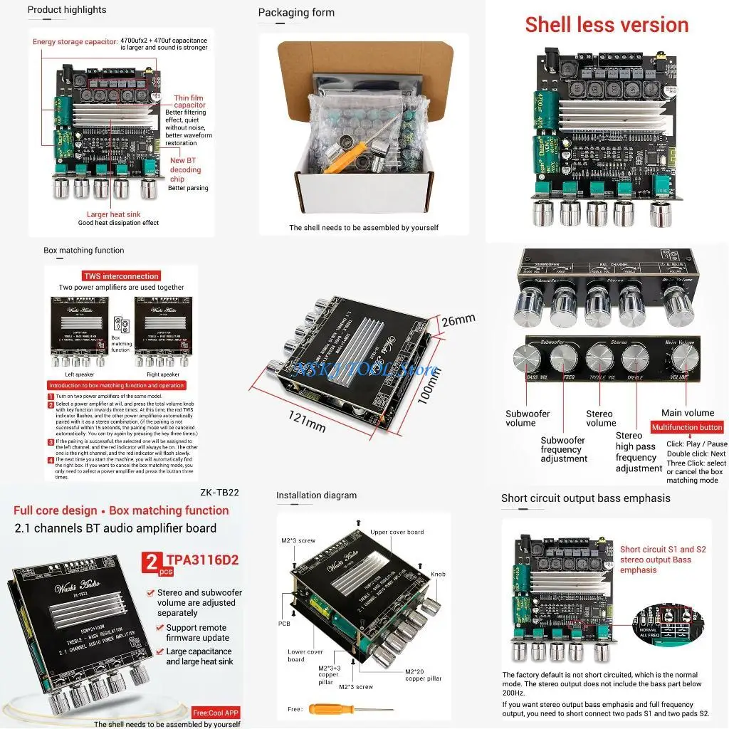 

L8RC BT- 5.1 Amplifier Board 2.1 Channel Mini Stereo Receiver 2 TPA3116D2 Chip