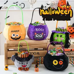 Bolsa de tela para dulces de Halloween, bolso de mano de algodón relleno de felpa, Cubo de caramelo de calabaza, bolsa de regalos, bolsa de truco o trato, Festival