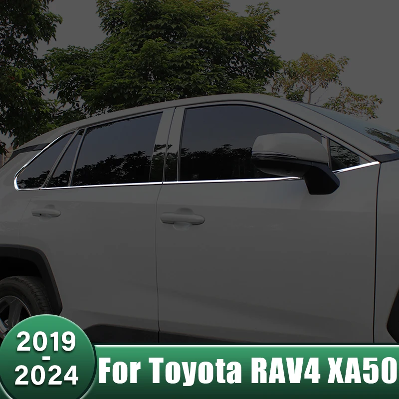 Stainless Car Window Frame Strips Car Body Sticker Trim Cover For Toyota RAV4 XA50 2019 2020 2021 2022 2023 2024 RAV 4 Hybrid