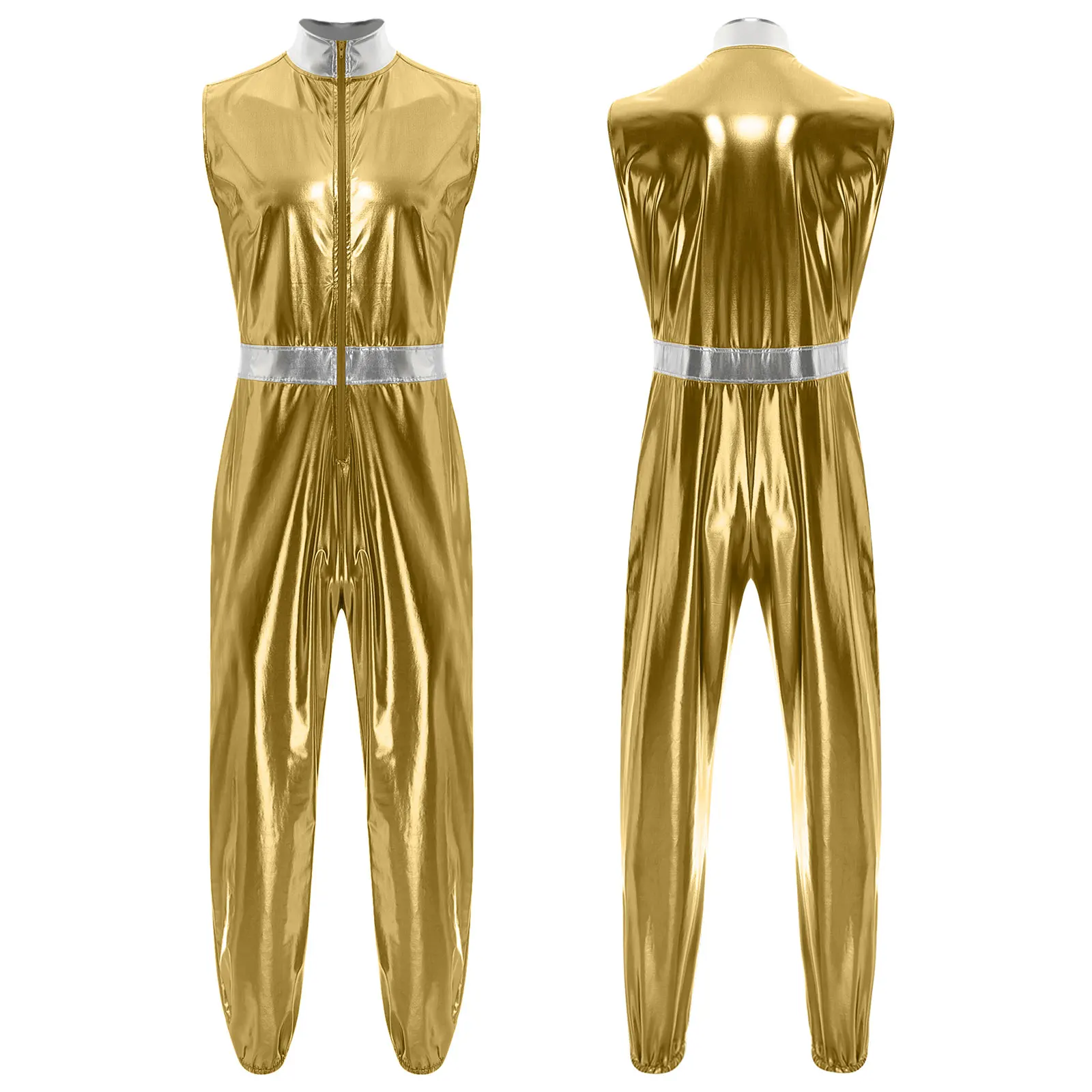 

Halloween Carnival Astronaut Space Cosplay Jumpsuit Adult Male Fashion Holographic Sleeveless Hip-hop Dance Performance Costume