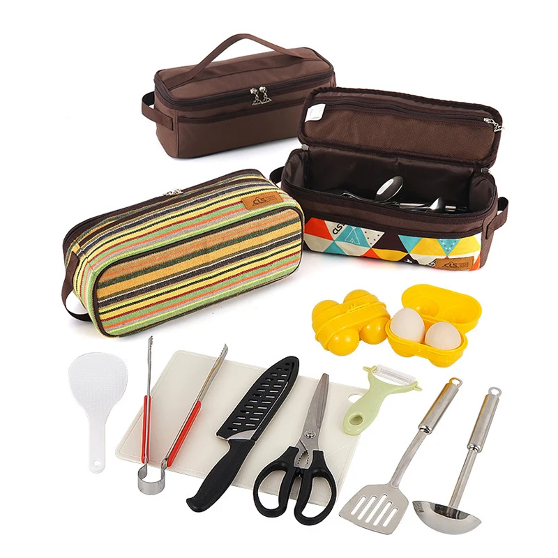 Portable Stainless Steel Kitchenware Set, Outdoor Camping , Picnic Barbecue, Knife, Scissors, Spoon, 11 Pcs