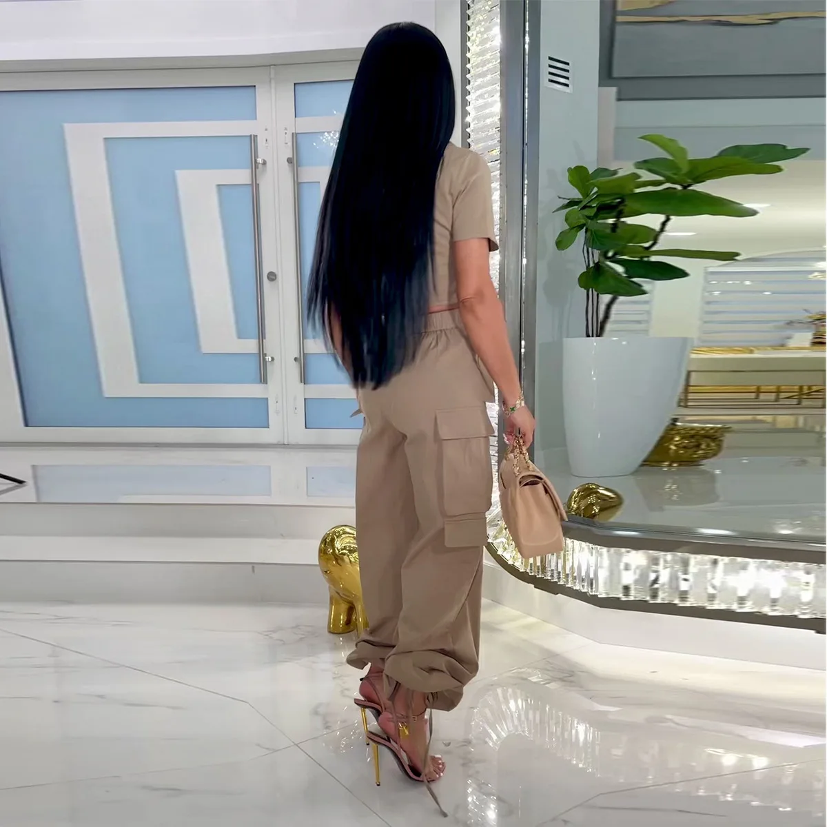 Two 2 Piece Outfits for Women Summer Tie Up Shirt and Pocket Cargo Pants Set 2023 Safari Fashion Casual Tracksuit Streetwear Y2k