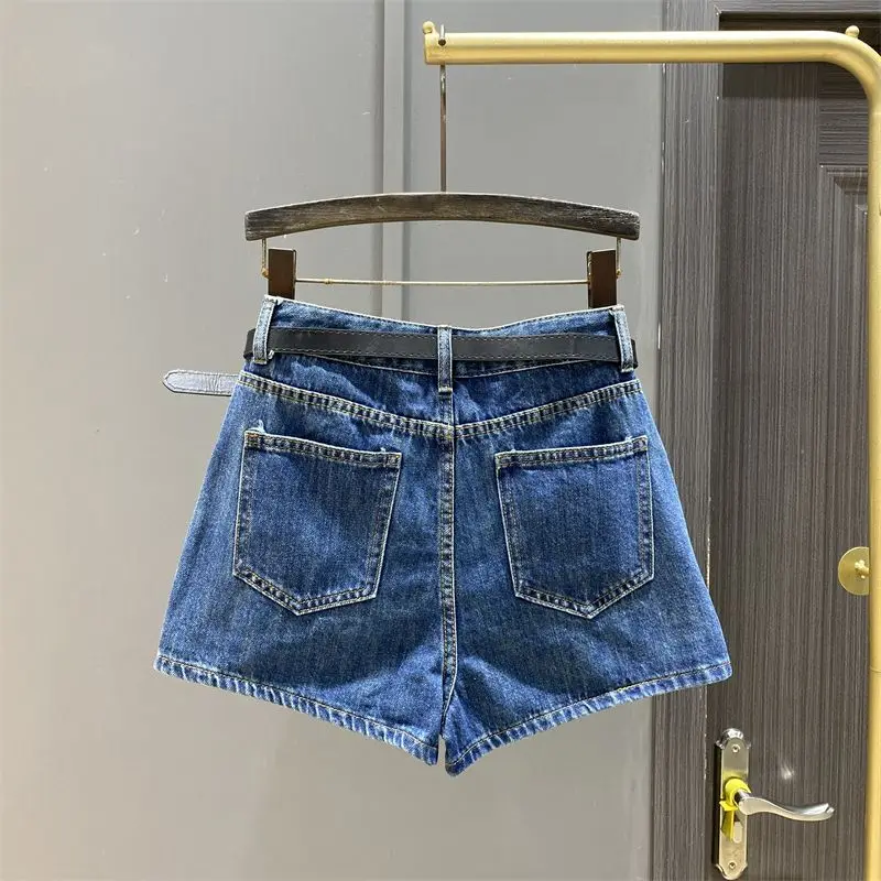 Women's Blue Denim Shorts High-Waisted Casual Basic Jean Shorts With Pockets
