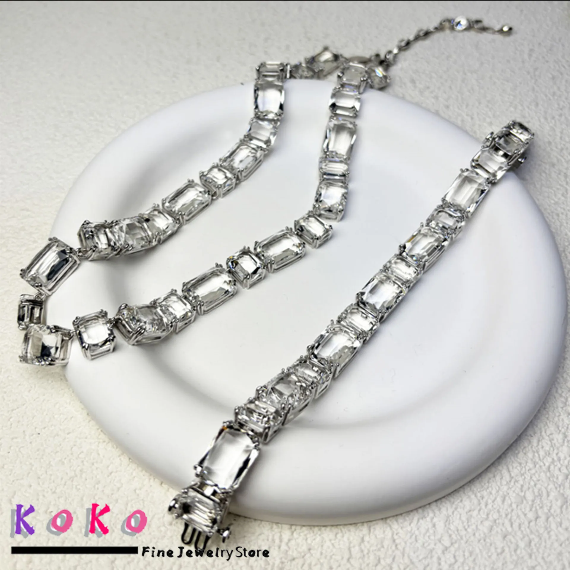 

2025 Purple Zircon Crystal Charm Fine Jewelry Set Women Several Necklace Bracelet Earrings Stainless Steel Romantic Gift