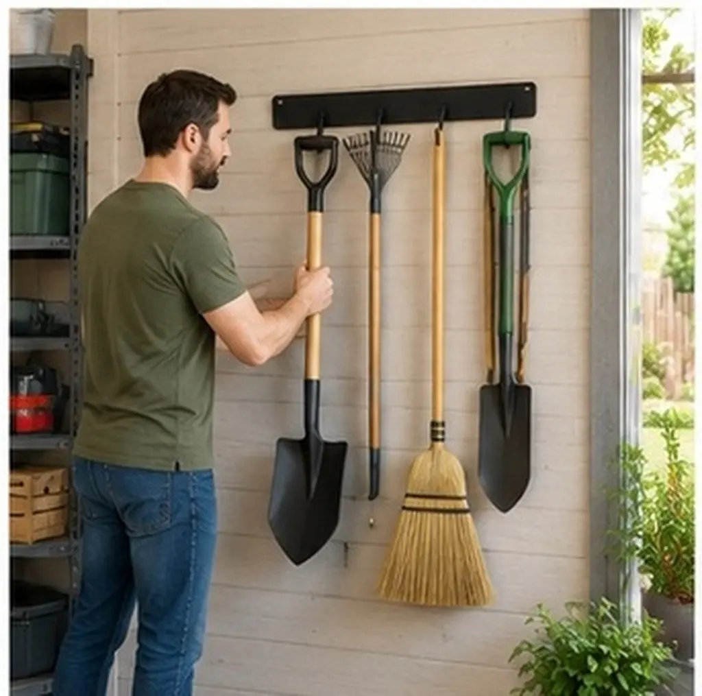 Minimalist Iron Wall Mounted Tool Storage Rack for Garden Shovels Rakes Brooms Mops Garage Yard Organizer Wall Tool Holder Rack - view 6