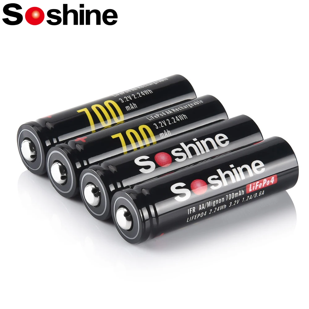 Soshine 3.2V 700mAh LiFePO4 Battery 14500 AA 700mAh Rechargeable Battery for Street Light Small Fan Power Bank Game Console Toys