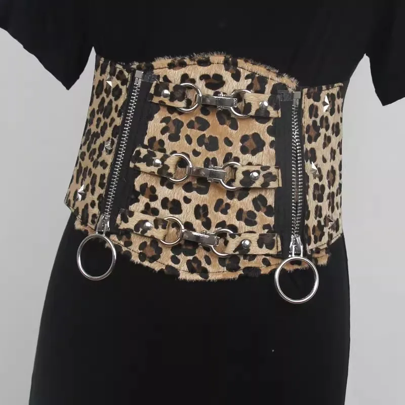 

Fashionable Leopard Print Women's Waist Cincher – Stretchy Wide Belt for Dresses & Shirts, Versatile Corset Styling