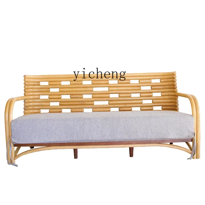 

Agate Rattan Solid Wood Teak Fabric Complete Living Room Sofa Living Room Double Lodon Sofa