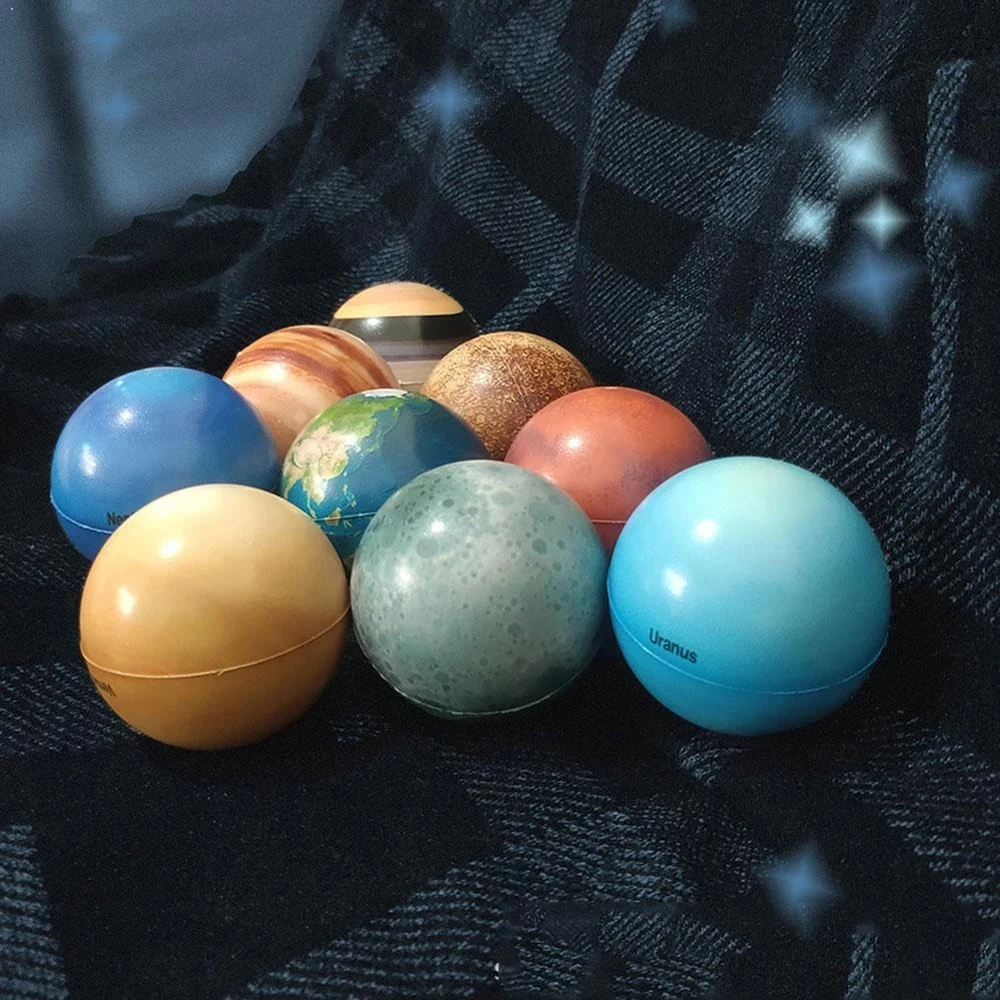 Bola hinchable con sistema Solar colorido de 6,3 cm, pelota para aliviar el estrés, juguete con estampado de ocho planetas, bola de estrella, globo terrestre, bola de luna y estrella