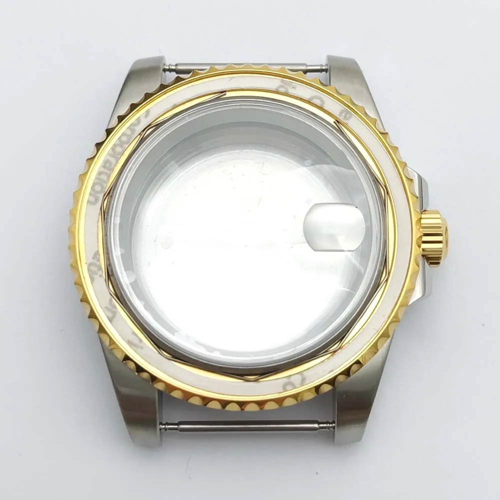 40 mm men's case Sapphire glass for NH35 movement Men's water-resistant case Gold and silver combination case 120 clicks