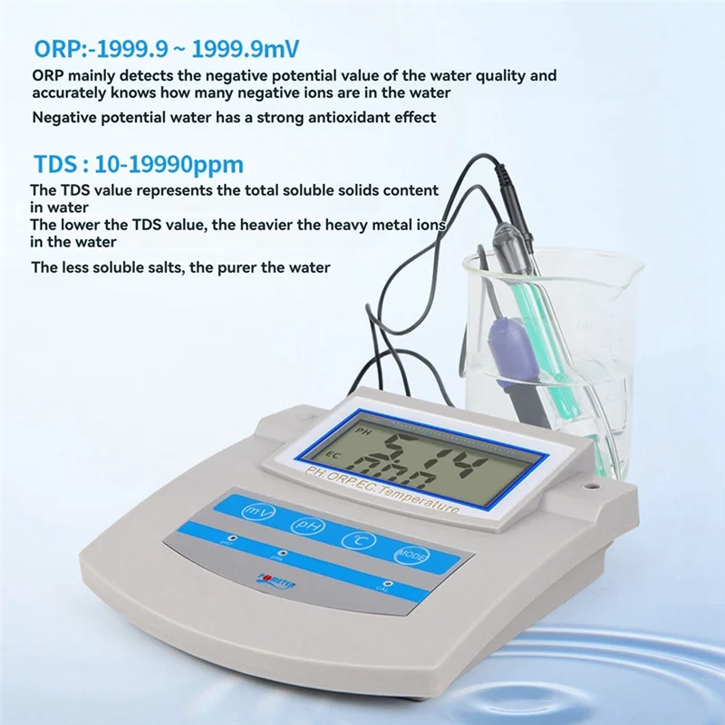 

RALCA-6-In-1 Water Quality Tester PH, TDS, EC, ORP, CF, Temp Benchtop Analyzer For Lab, Aquarium, Pool, Drinking Water US Plug