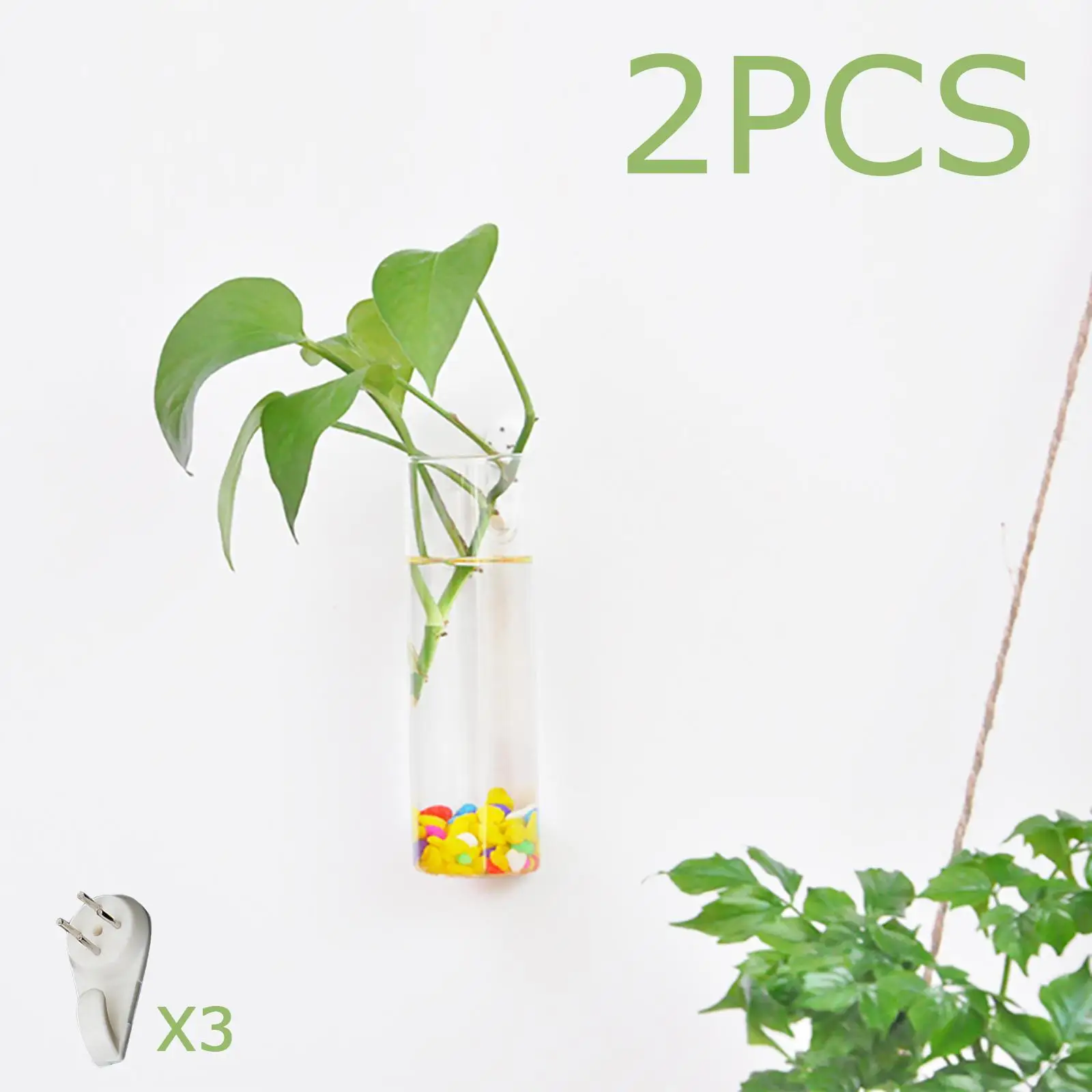 2x Hydroponic Wall Vases Propagation Stations Test Tube Flower Vase Hanging Glass Planters Terrarium for Hydroponics Plants