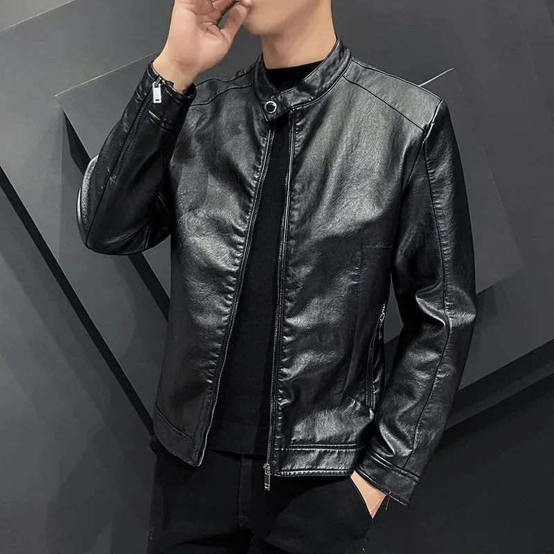 

Leather Jacket Slim Fit Men Motorcycle Male PU Suit Coats Business Casual New 's Fashion Outwear Jackets